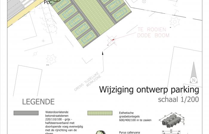 Parking (dossier Macieberg 2016-2018) met infiltratie d.m.v. esthetische grasbetontegels en uitstapzone in betonstraatstenen, Oostkamp